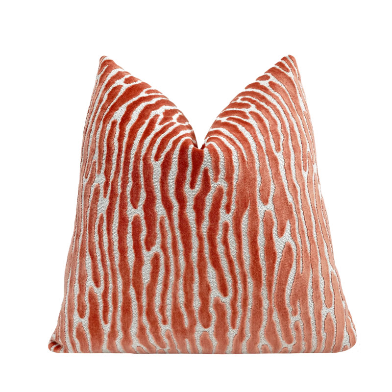 Stripe Velvet Throw Pillow Cover, 22"H x 22"W, White/Pink/Orange Striped