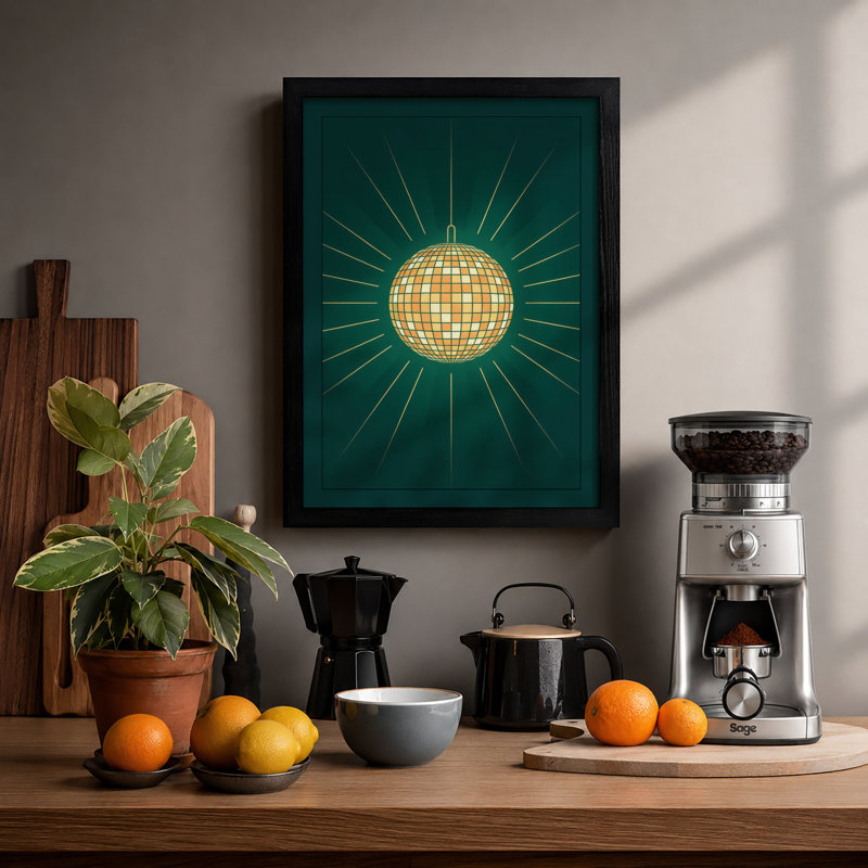 Disco Starburst Retro - Framed Print, A1 - 84.1 x 59.4 cm, Black