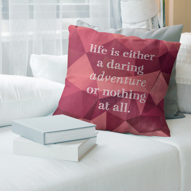 Oreiller en fausse pierre-citation vie adventure, 18 po x 18 po, Tourmaline rose