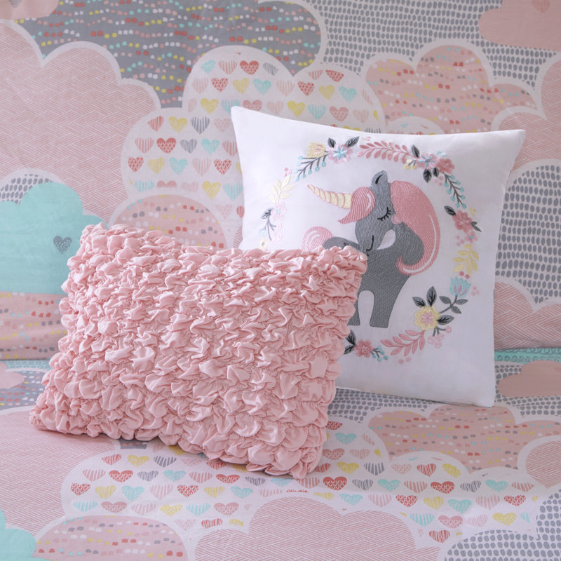 Cloud Cotton Printed Duvet Cover Set, Full Duvet Cover+2 Standard Shams+2 Throw Pillows, Pink