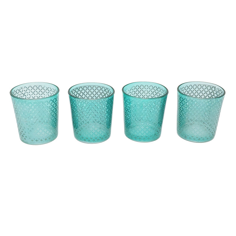 Porte-votive en verre à treillis, Bleu aqua