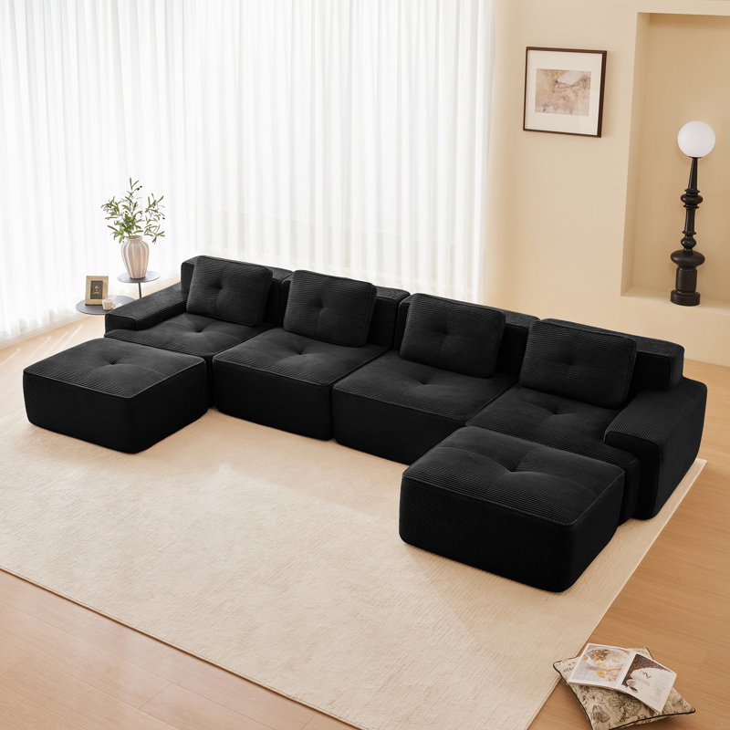 153" U-Shaped Modular Sectional Sofa, Black