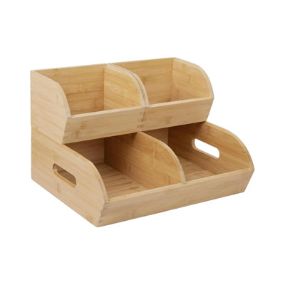 Ventilated Bamboo Storage Bins for Potatoes & Onions – 3 Pack Stackable Countertop Organizer Baskets with Handles, Multipurpose for Fruits, Vegetables & Pantry