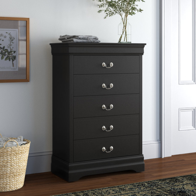 Aliauna Manufactured Wood 5 Drawer Chest, Black
