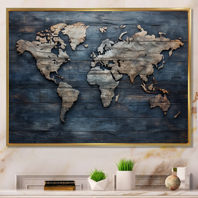 Stupell Industries World Map Wall Plaque - Monochromatic Blue Labeled Regions Decor