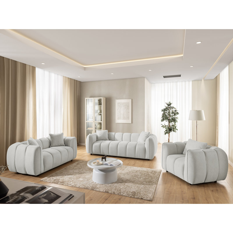 Nubira 3 Seater Fabric Sofa, Light Grey