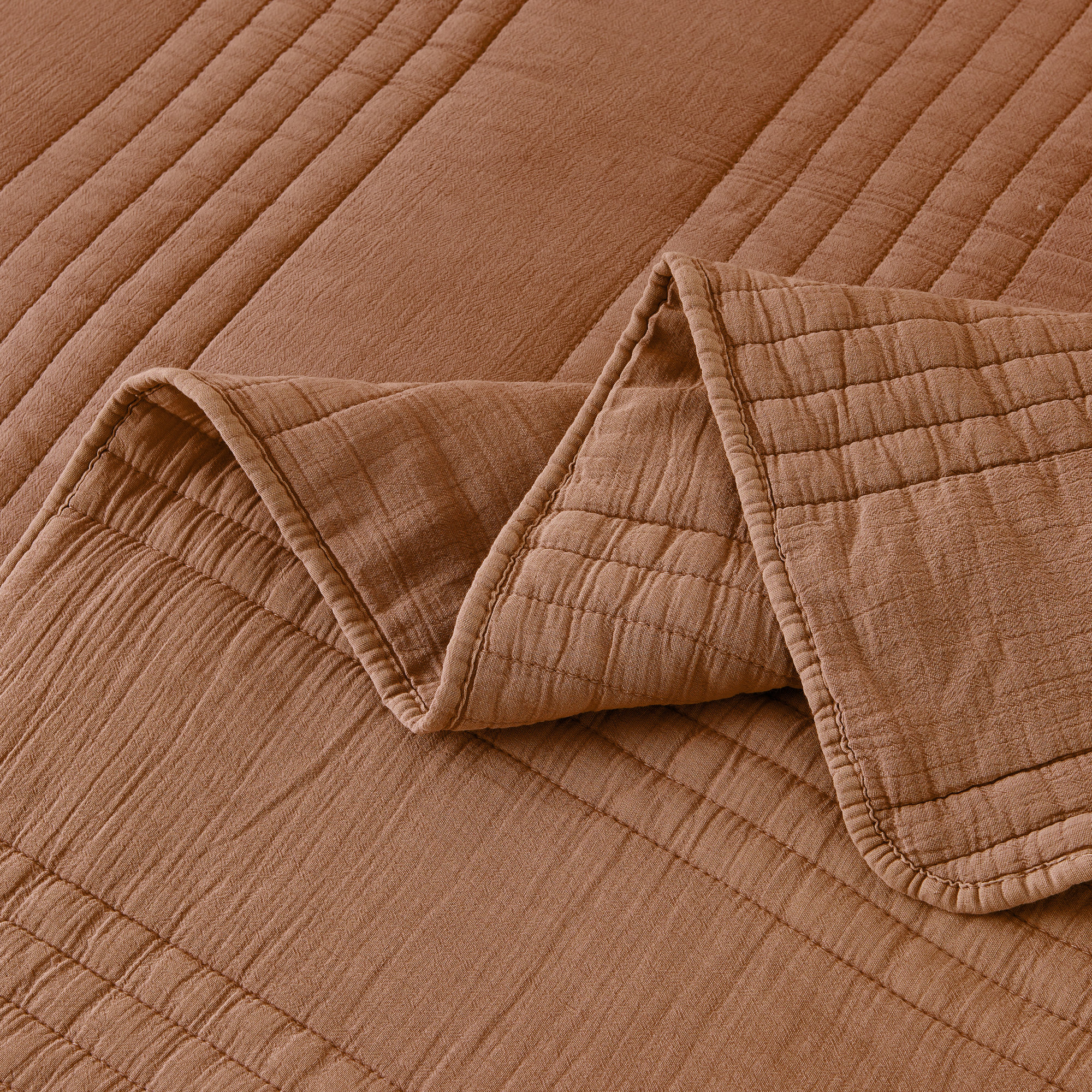 Cotton Quilt Set, Rust Orange, Queen Quilt + 2 Standard Shams