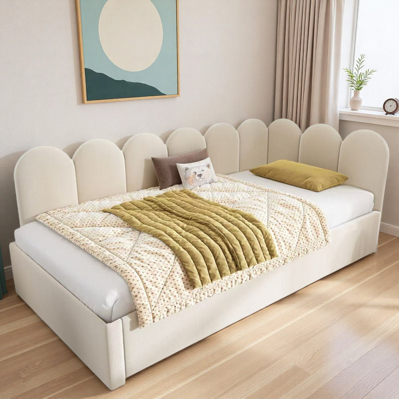 Upholstered Daybed With Adjustable Side Panels And Casters, Beige