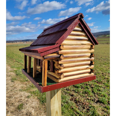 Log Cabin Birdhouse, Cedar Roof, 3 Nesting Compartments