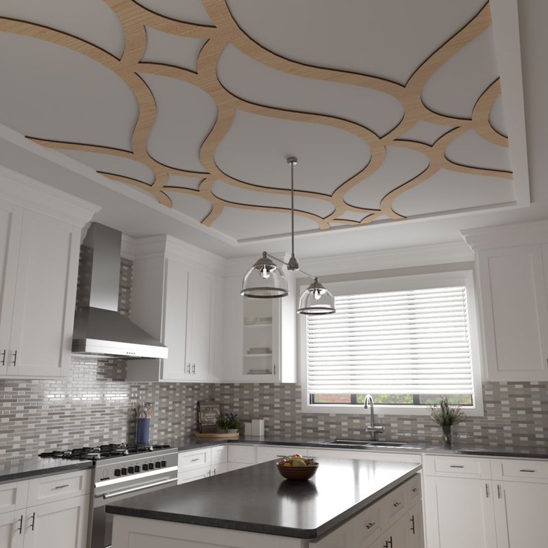 Panneau de plafond décoratif en bois Villarreal, Noyer blanc, H 46,75 po x l 31,16 po x P 0,375 po