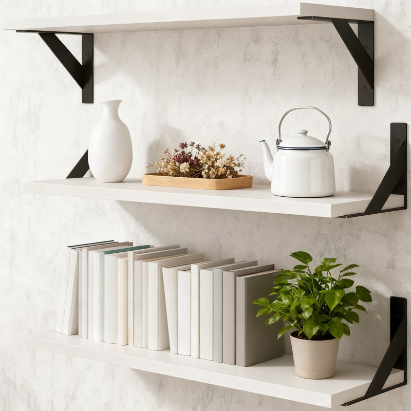 Étagères murales flottantes pour la décoration intérieure, bibliothèque en bois robuste avec finition rustique, solution de rangement facile à installer pour le salon, la chambre à coucher et le bureau