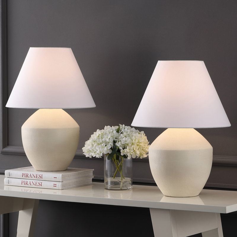 Lampe de table DEL en fer et en fer 20,5 po Ralf, Crème mat
