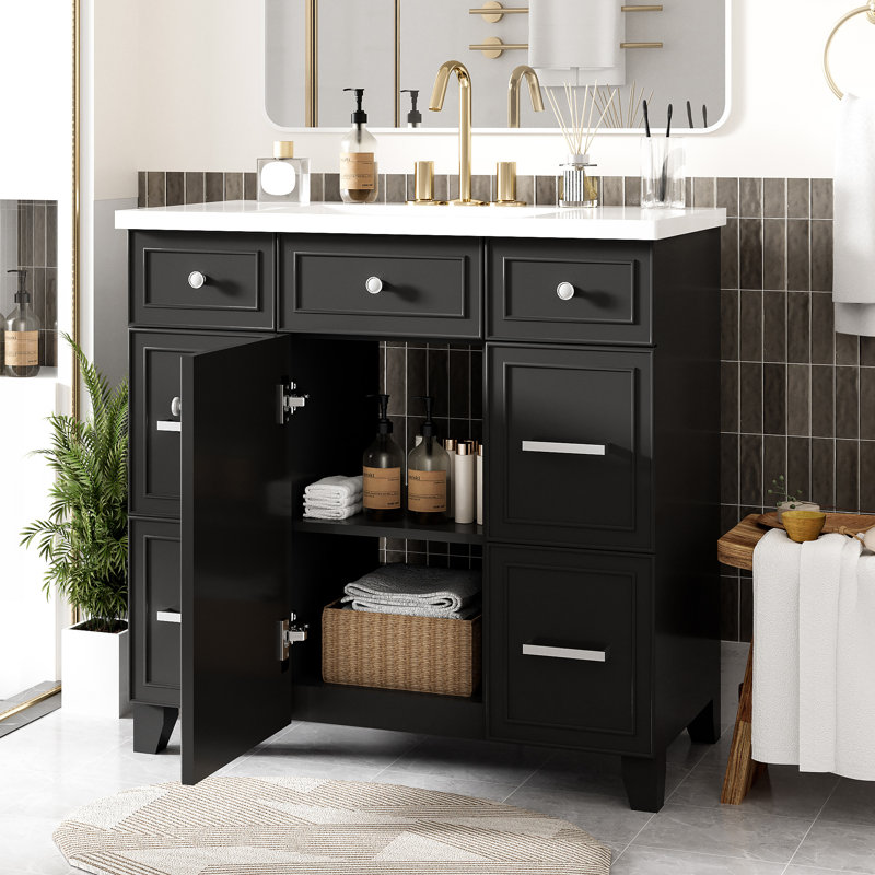 Ensemble de meuble-lavabo avec lavabo 36 po 36 po, Noir / argenté