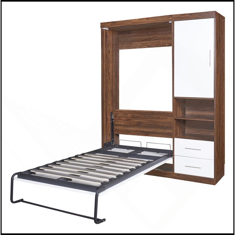 Lit escamotable simple avec armoire murale, blanc