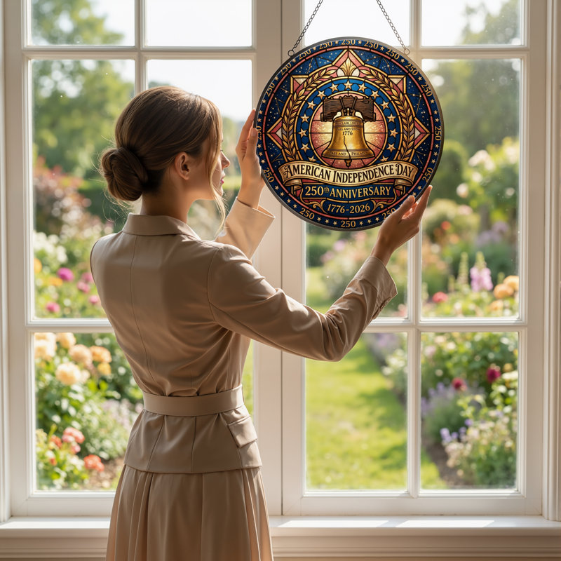 Panneau de fenêtre en verre pour décoration intérieure American Independent USA 250th Anniversary ， 7,8H, H 7,8 po