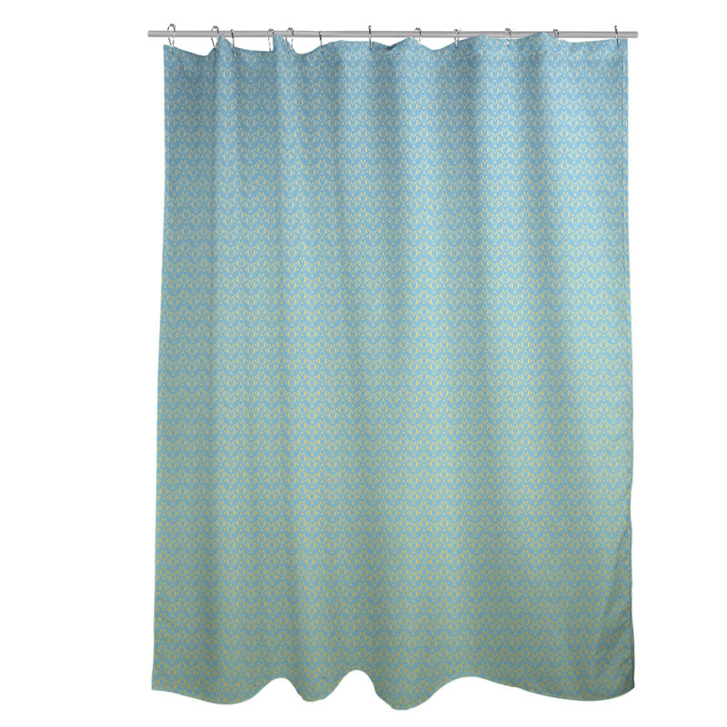 Rideau simple art déco, Bleu / rayure jaune 2