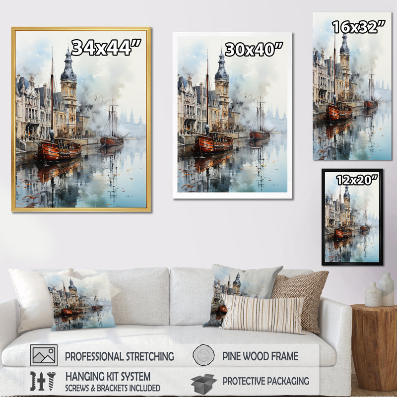 «Old Ship Boat At The Port I», reproduction sur toile, Cadre flottant noir, H 32 po x l 24 po x P 1 po