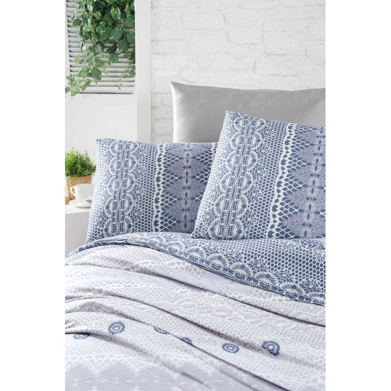 Ensemble de housse de couette 100% coton bleu Ritchey, Housse de couette 61 po x 79 po + 1 taie d'oreille
