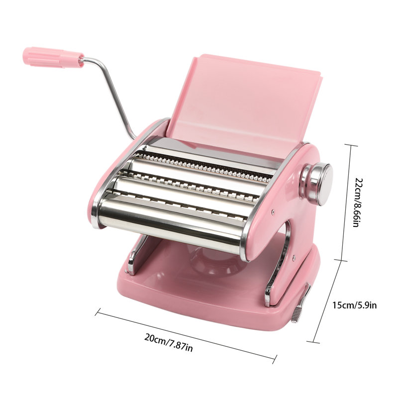 Pink Stainless Steel Manual Pasta Maker with Adjustable Thickness