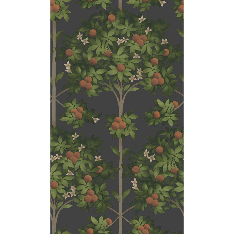 Floral Wallpaper Roll, Orange/Spring Green/Black