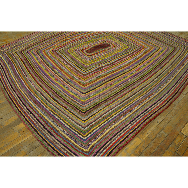 Antique Braided American Geometric Flat Weave Rug