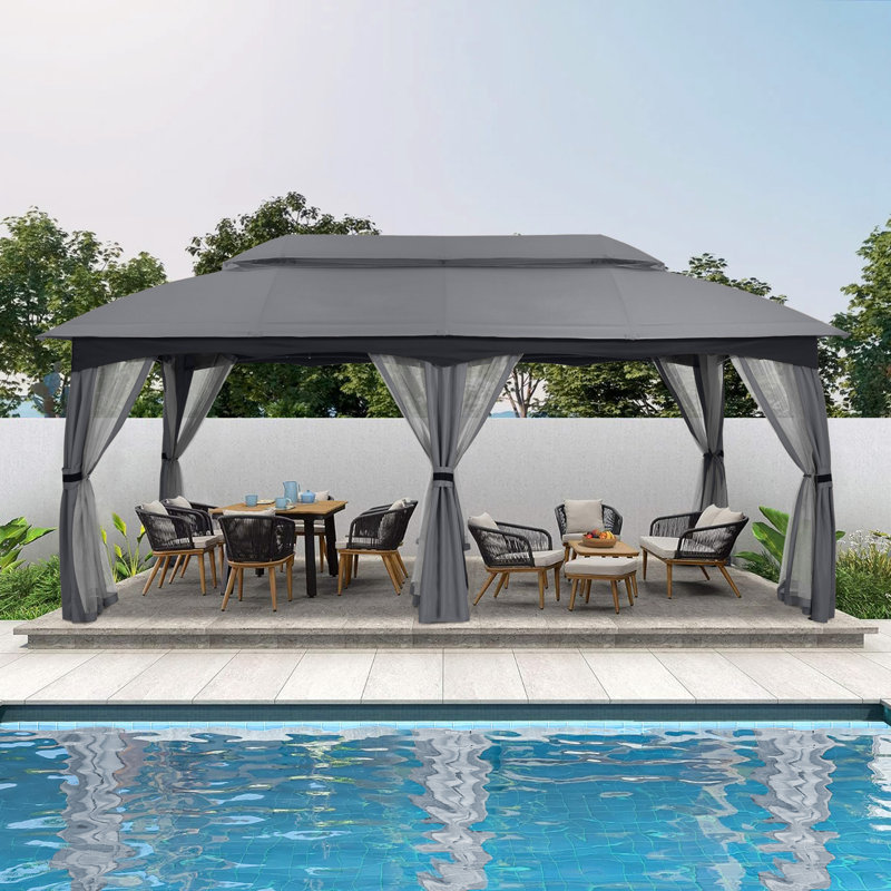 20 Ft W x 10 Ft. D Steel Patio Gazebo, Dark Gray