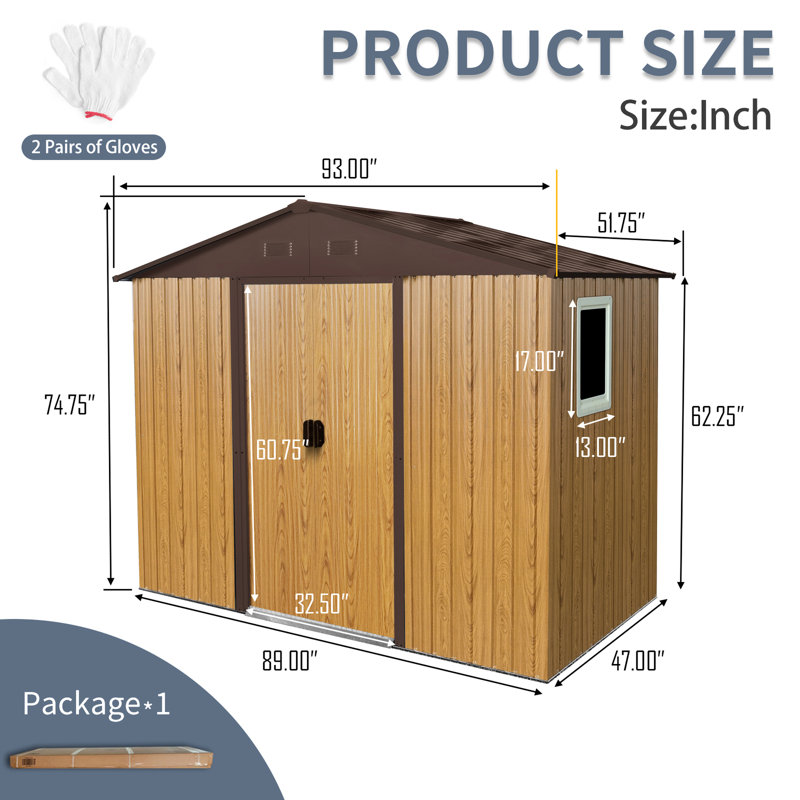 8 Ft X 4 Metal Shed For Patio - Coffee. , With Foundation. Has Lockable Door, Window & Ventilation Practicality Coffee 8x4 Outdoor Shed. Rust-, Galvanized Iron Frame. Includes Lock, Anchors, Hooks