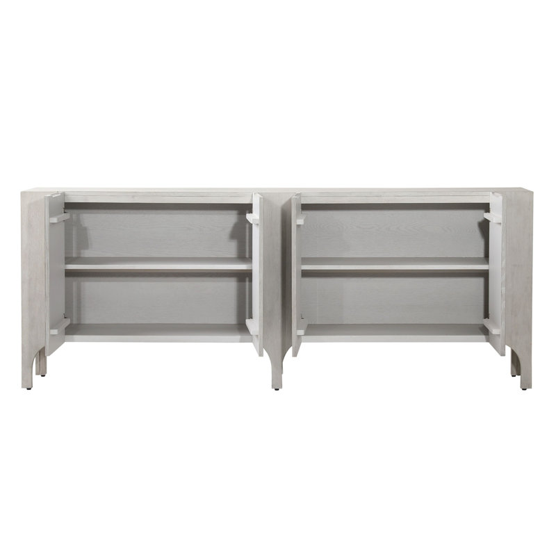 Maiya 88" Wide Rubberwood Sideboard, Light Gray Wash