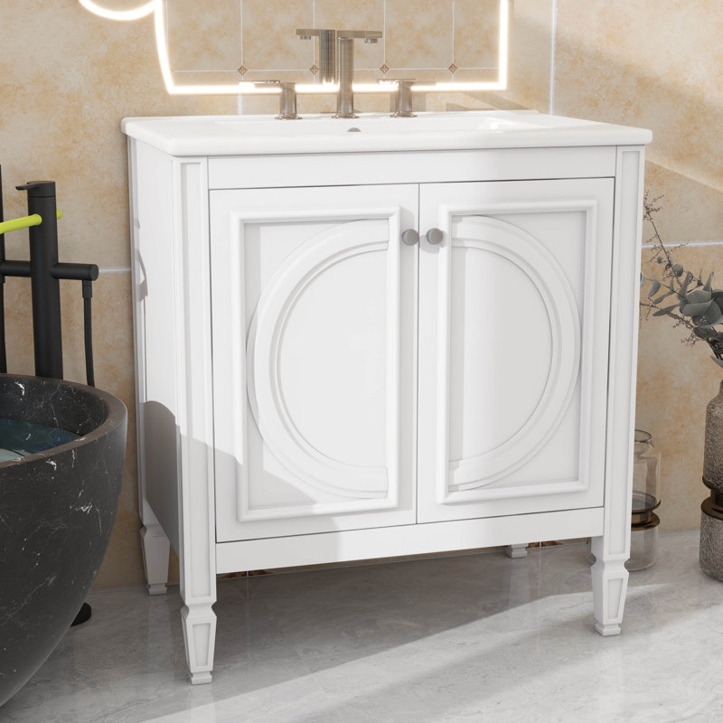 Meuble-lavabo simple 30 "avec lavabo et deux portes avec tablette, Blanc