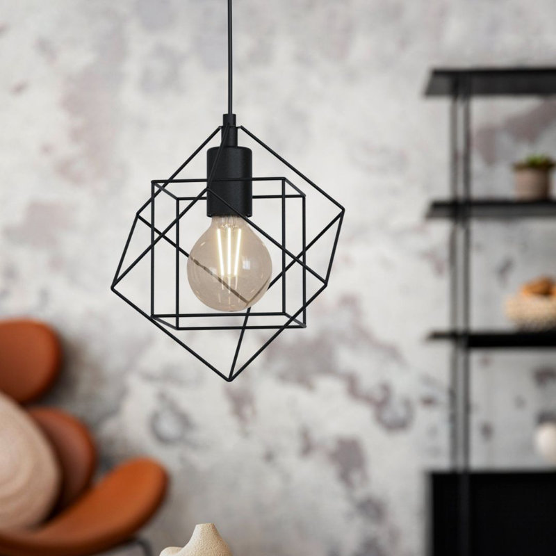 1 - Light Matte Black Caged Pendant