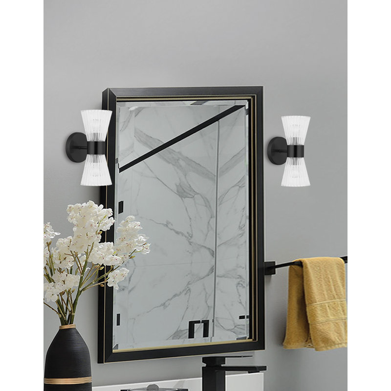 Merdi 2 Light Vanity - Clear Ribbed Glass, Matte Black