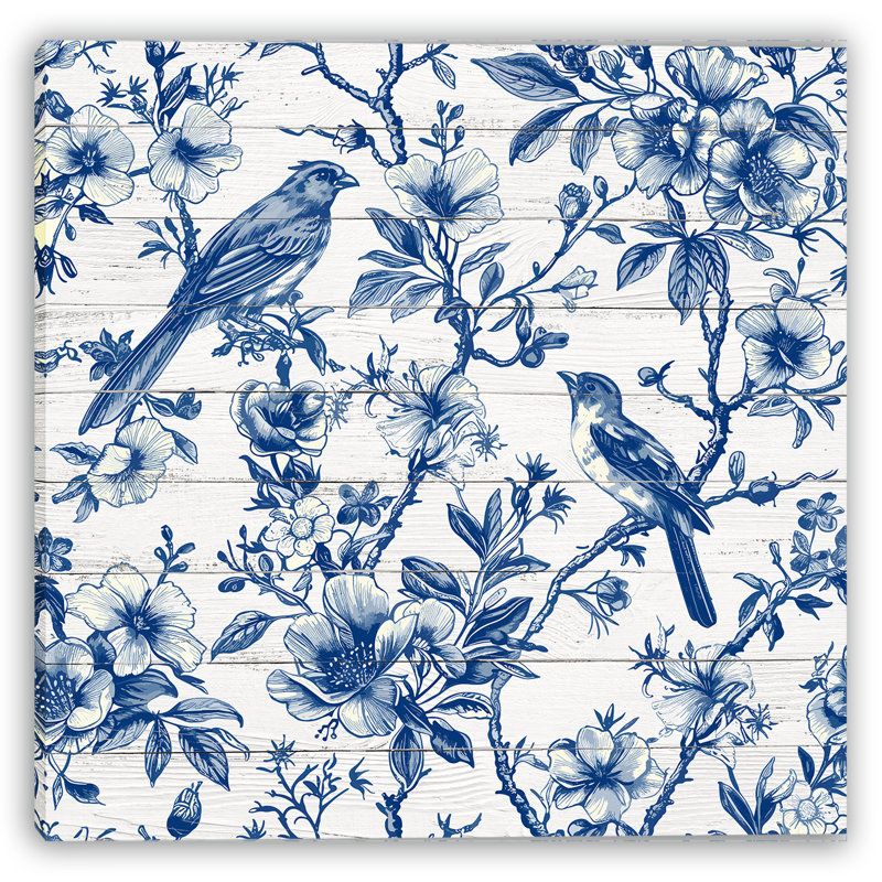 «Midnight Garden - Blue Botanical Bird», art mural, H 12 po x l 12 po