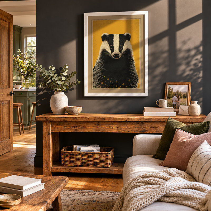 Golden Badger Boho - Framed Print, A1 - 84.1 x 59.4 cm, White