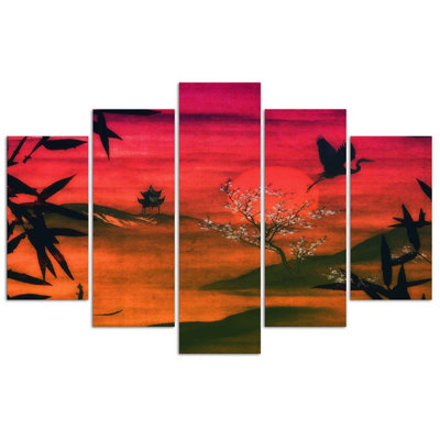 Japanese Red Landscape - 5 Piece Wrapped Canvas Print