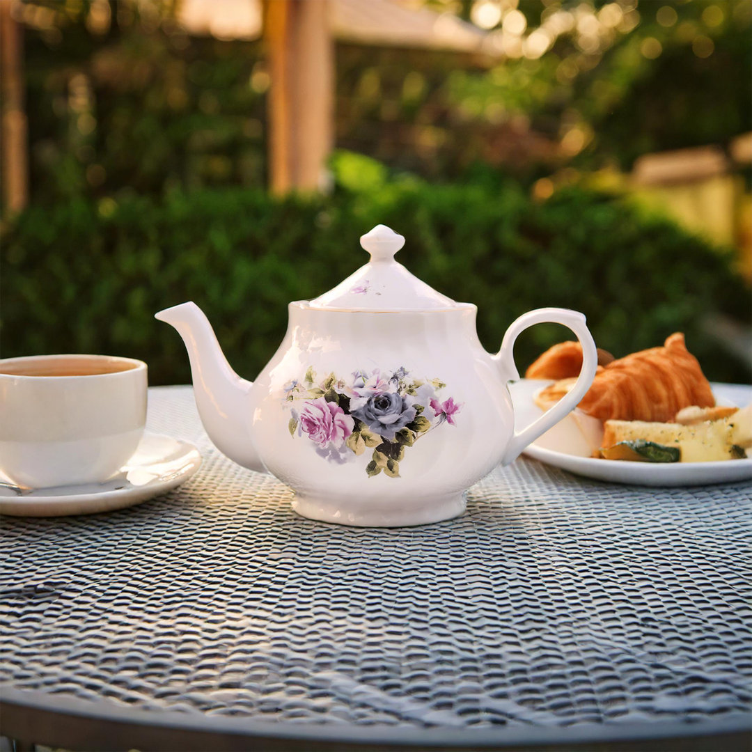 Ramsha 37-oz porcelain teapot with lid, embossed detail & 24k gold trim August Grove®