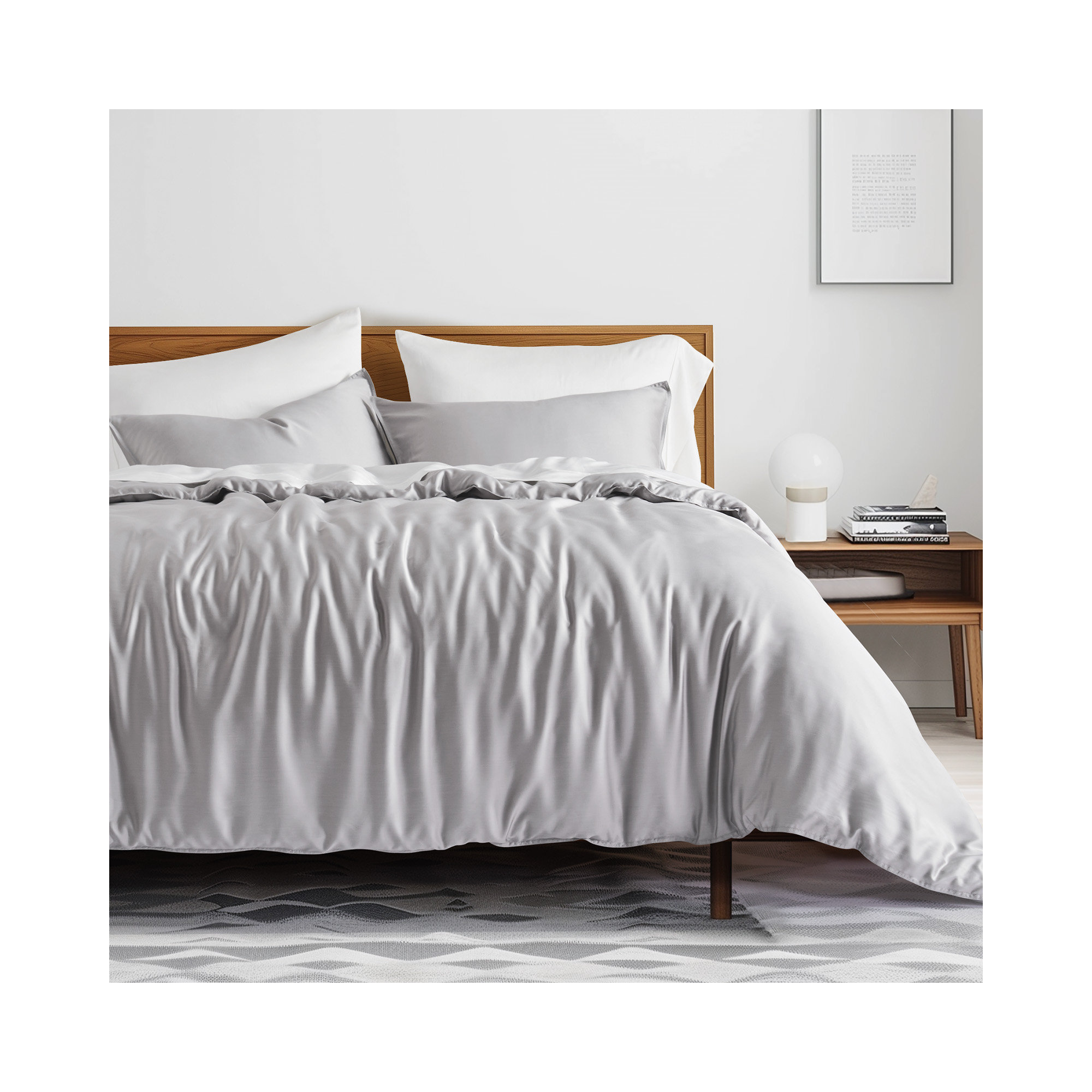 Tencel Lyocell Cooling Duvet Cover Set, Queen Duvet Cover + 2 Queen Shams, Light Gray