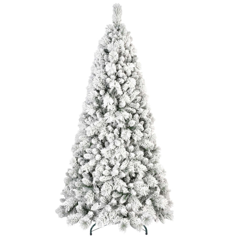 Arbre de Noël 8 pi avec 1445 pointes - PVC enneigé et branches à aiguilles dures, structure à charnières pour une installation facile, support en métal stable