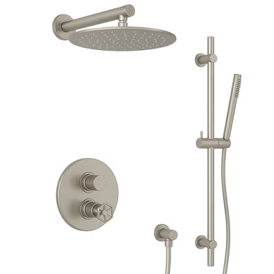 Industrial Collection Thermostatic Shower System with 2-Way Diverter, 8-Inch Rain Shower Head and Hand Shower with Slide Bar, Valve Included