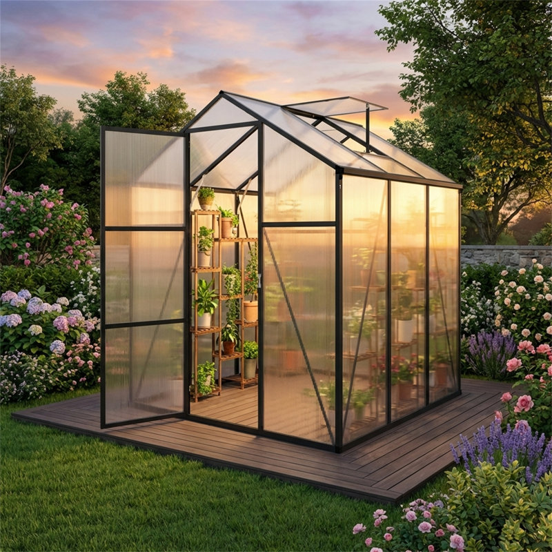 Serre en aluminium 6X6Ft coupe-vent, L 6,1 pi x P 6,1 pi