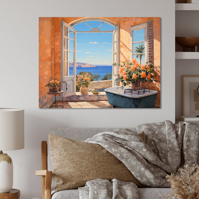 Orange méditerranéen bain Serenity I - art mural de salle de bain en métal MT132098, H 24 po x l 32 po x P 1 po