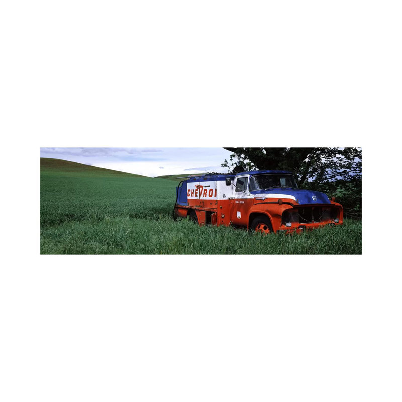 Antique Gas Truck On A Landscape, Palouse, Whitman County, Washington State, USA - Wrapped Canvas Panoramic Print