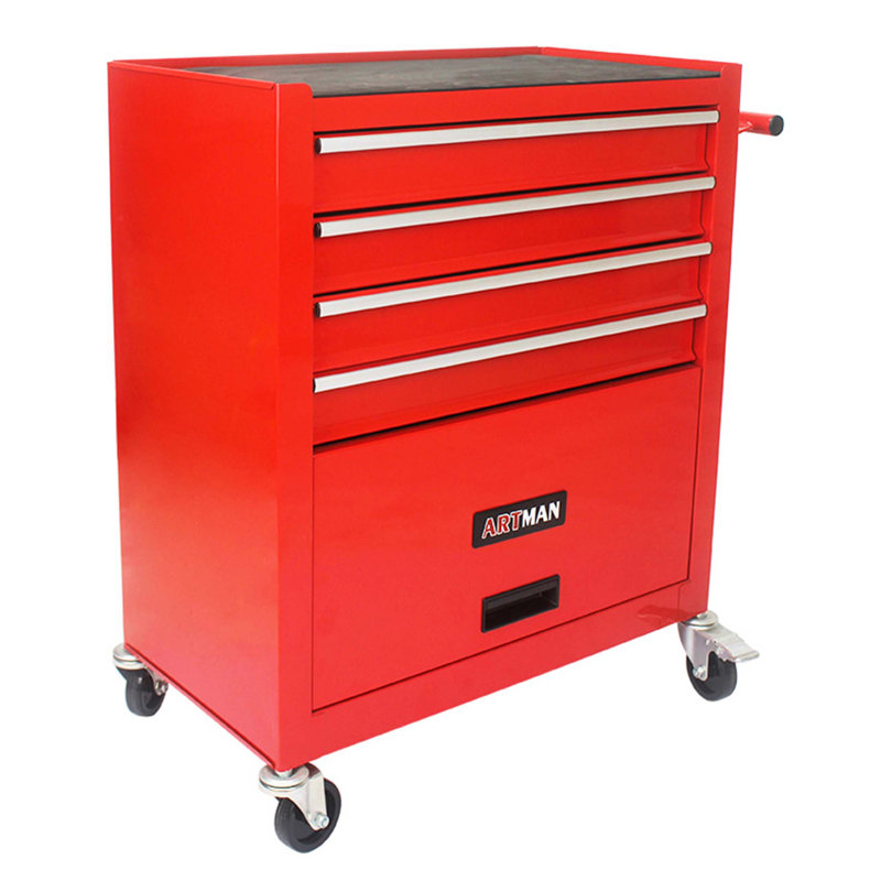 Chariot à outils multifonctionnel avec 4 roulettes, Rouge