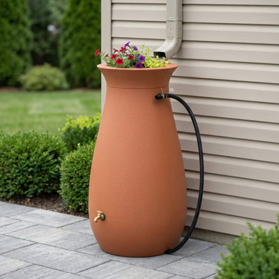 Baril d'eau de pluie en plastique 65 gallons avec plateau à fleurs