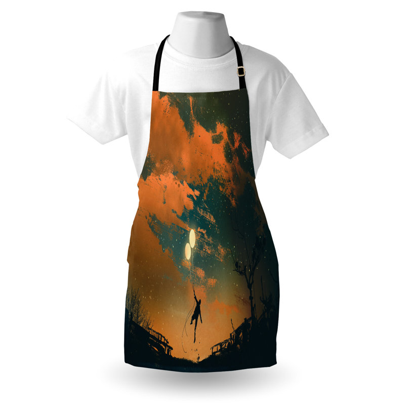 Tablier East Urban Home Fantasy unisexe, ciel étoilé amusant, taille adulte, gris cendré orange