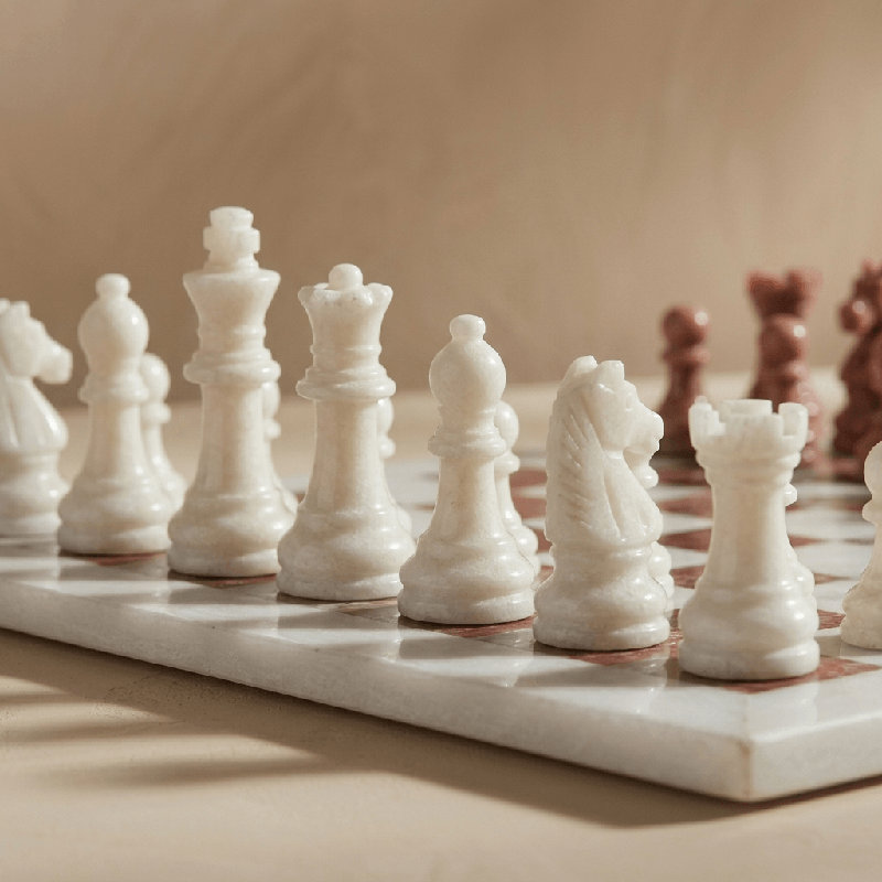 Pink & White Chess Set | Large Marble Chess Set with Storage Case