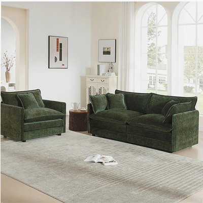 2 Seater Loveseat and Chair Set, 2 Piece Sofa & Chair Set, Loveseat and Accent Chair , 2-Piece Upholstered Chenille Sofa Living Room Couch Furniture(1