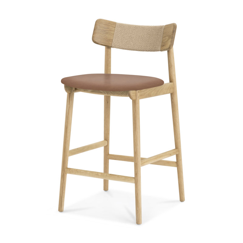 Sakina Upholstered Counter Stool with Solid Wood Frame, Natural, Counter Stool (27.6” Seat Height)