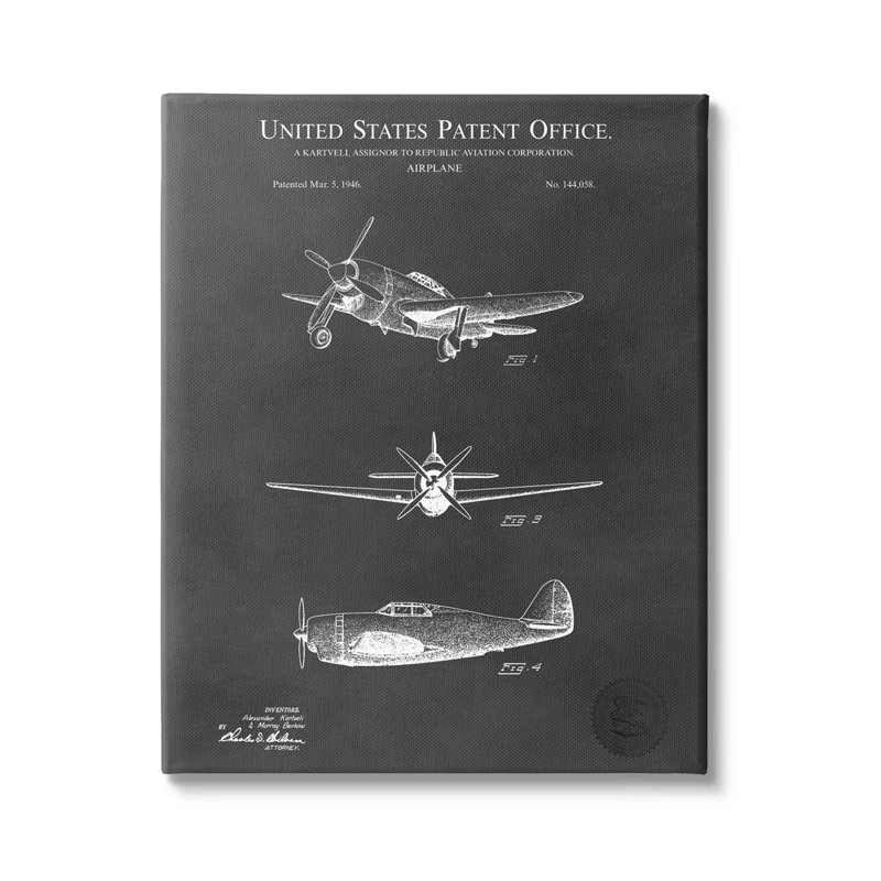 Art mural rétro sur toile, avion par Karl Hronek, H 20 po x l 16 po x P 1,5 po