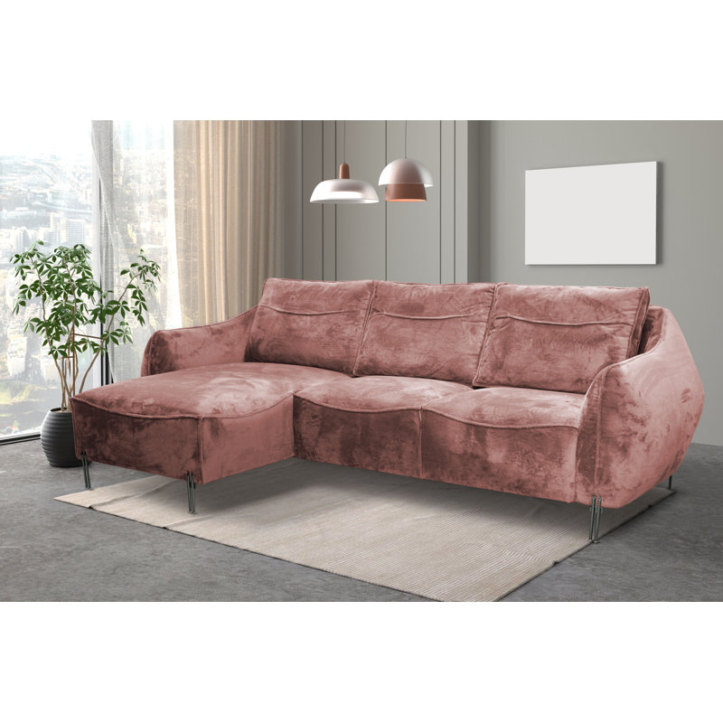Adly 3 Seater Fabric Sofa & Chaise, Orange, Right Hand Facing