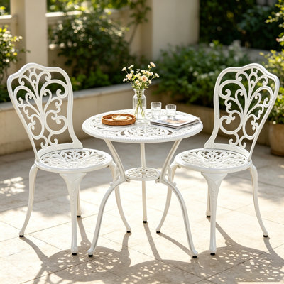 Ensemble de bistro 3 pièces Ensemble de bistro d'extérieur en fonte d'aluminium, ensemble de table bistro et chaises, ensemble de 2 tables d'extérieur avec trou pour parasol 1,97 po